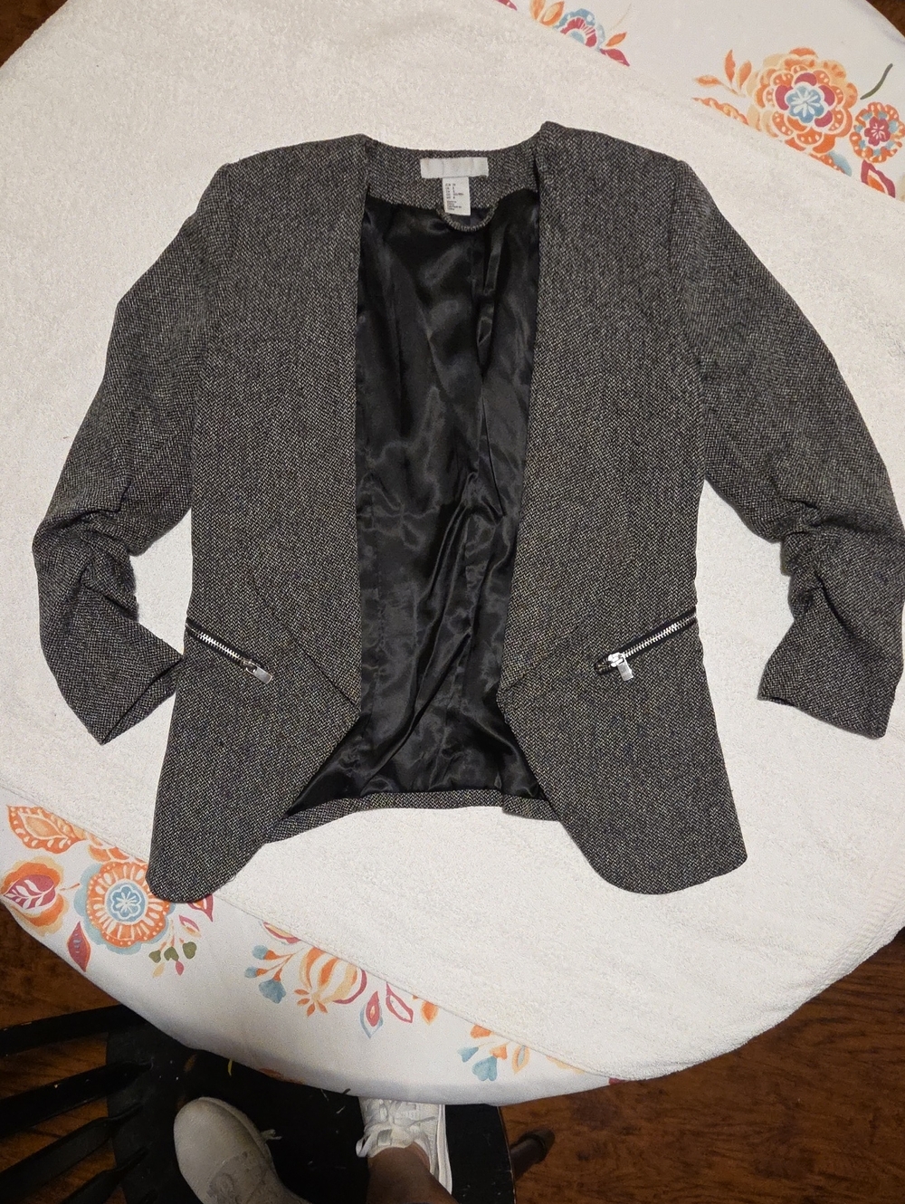 H&M Charcoal Gray Open-Front Women's Blazer with Zipper Accents